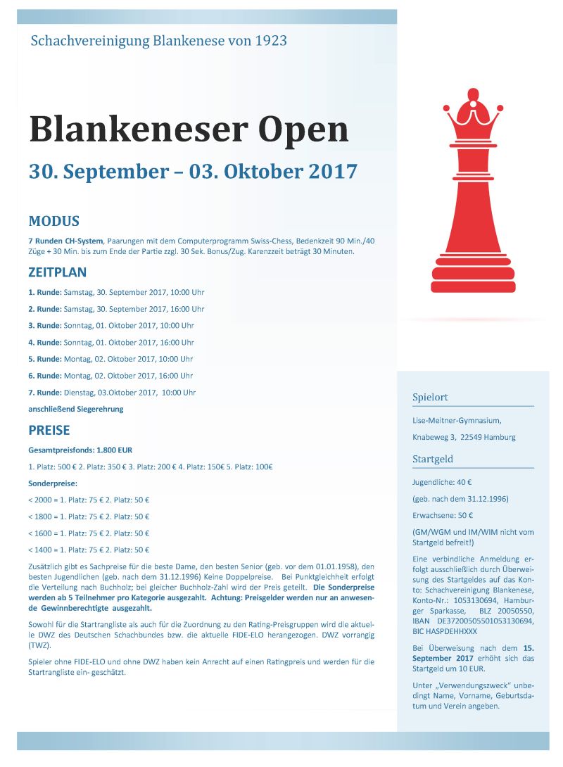 Blankeneser Open 30.9.-3.10.2017